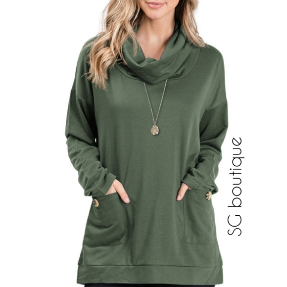 🆕⭐Army green button cowl neck tunic - Picture 3 of 3